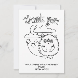 Monster Kids Colouring Card Party Favour Thank You