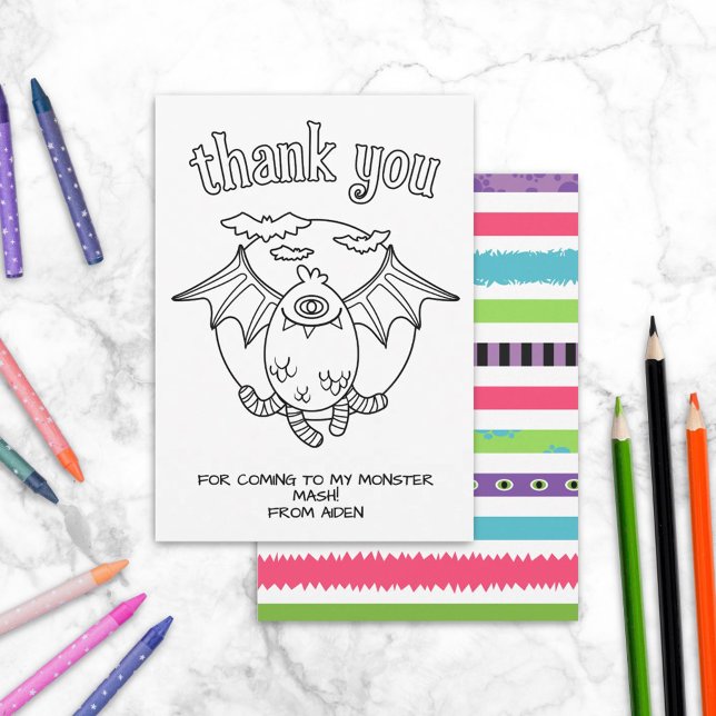 Monster Kids Colouring Card Party Favour Thank You (Creator Uploaded)