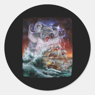 Monster Koala As Kraken Attack A War Ship At High  Classic Round Sticker
