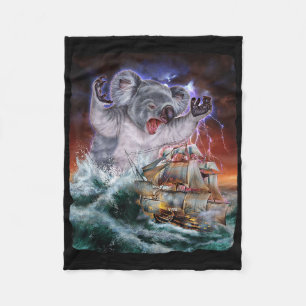 Monster Koala As Kraken Attack A War Ship At High  Fleece Blanket