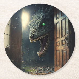Monster lurk round paper coaster