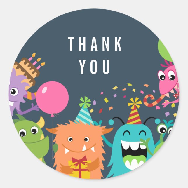 MONSTER MASH birthday party thank you sticker (Front)