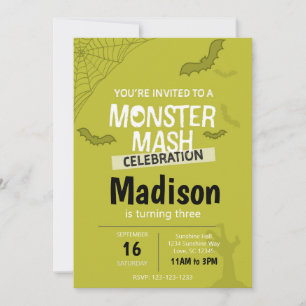 Monster Mash Halloween Birthday Invite (green)