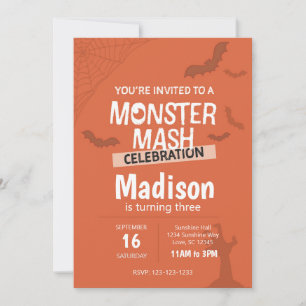 Monster Mash Halloween Birthday Invite (orange)