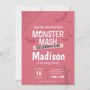 Monster Mash Halloween Birthday Invite (pink)
