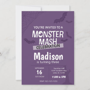 Monster Mash Halloween Birthday Invite (purple)