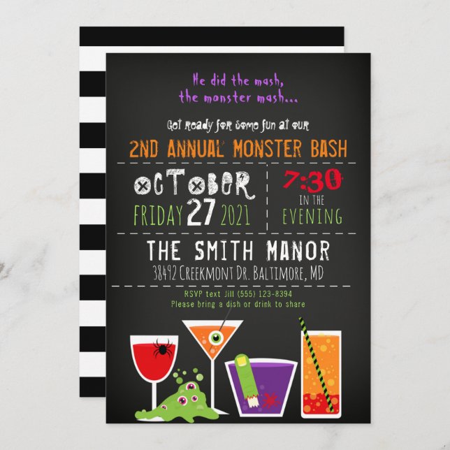 Monster Mash Halloween Booze Party Invitation (Front/Back)
