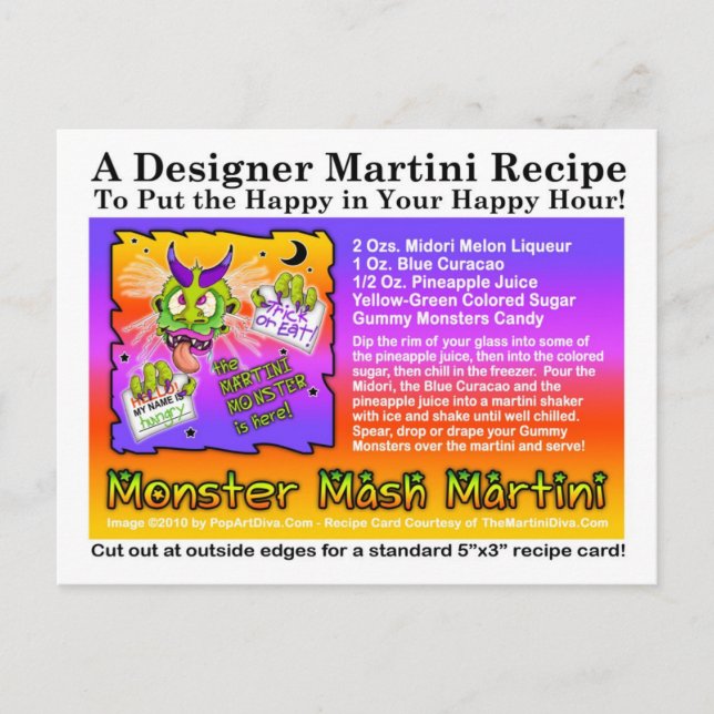 Monster Mash Halloween Martini Recipe Postcard (Front)