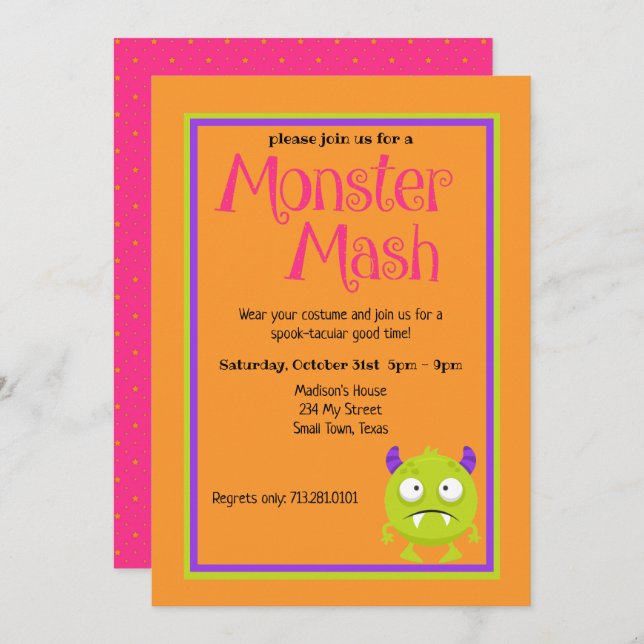 Monster Mash Kids Cute Colourful Halloween Invitation (Front/Back)