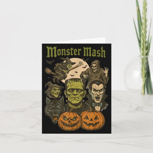 Monster Mash Retro Halloween Funny Monster Soky Wo Card (Front)