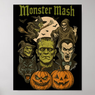 Monster Mash Retro Halloween Funny Monster Soky Wo Poster