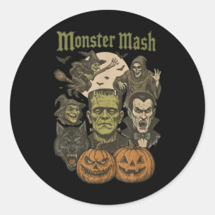 Monster Mash Retro Halloween Funny Monster Spooky  Classic Round Sticker