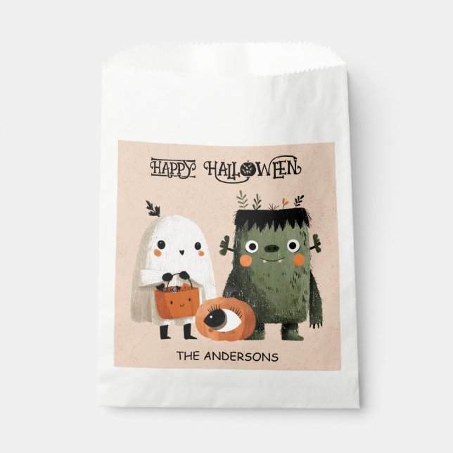 Monster Mash Spooky Cute Watercolor Halloween Favour Bag (Front)