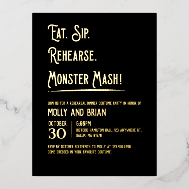 Monster Mash Wedding Rehearsal  Foil Invitation Postcard (Front)