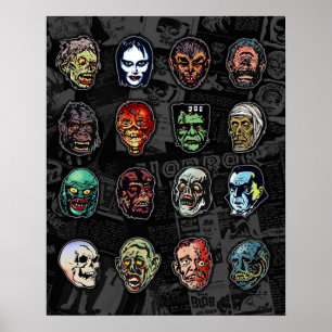 Monster Masks Colour Poster – Retro Halloween
