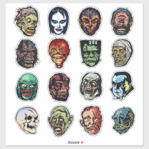 Monster Masks Die-Cut Sticker – Retro Halloween