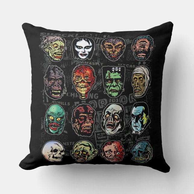 Monster Masks Retro Horror Pillow (Colour) (Front)