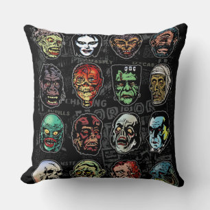 Monster Masks Retro Horror Pillow (Colour)