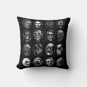 Monster Masks Throw Pillow – Retro Horror Portrait