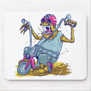 Monster Motorcycle Biker Cartoon Mouse Pad