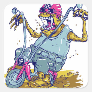 Monster Motorcycle Biker Cartoon Square Sticker