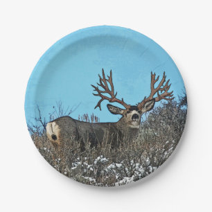 Monster mule deer buck paper plate