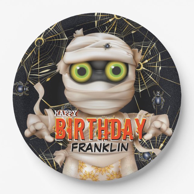 Monster Mummy Kids Birthday Paper Plate (Front)