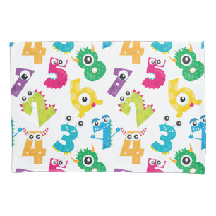 Monster Numbers Pattern Yellow White Polka Dot Pillowcase