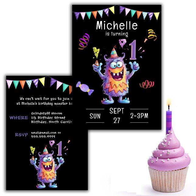 Monster One Year Birthday Invitation (Creator Uploaded)