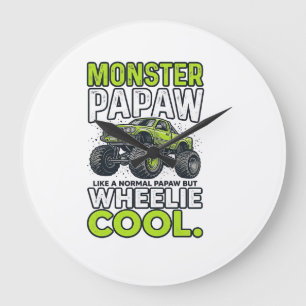 Monster Papaw Wheelie Cool Funny Monster Truck Des Large Clock