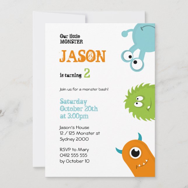 Monster Party Invitation - White (Front)