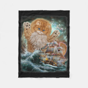 Monster Persian Cat As Kraken Attack A War Ship At Fleece Blanket