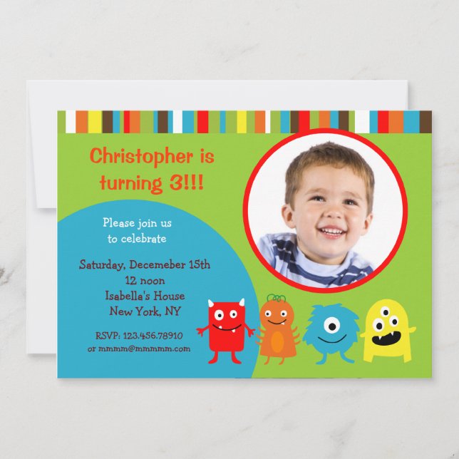 Monster Photo Birthday Party Invitations (Front)