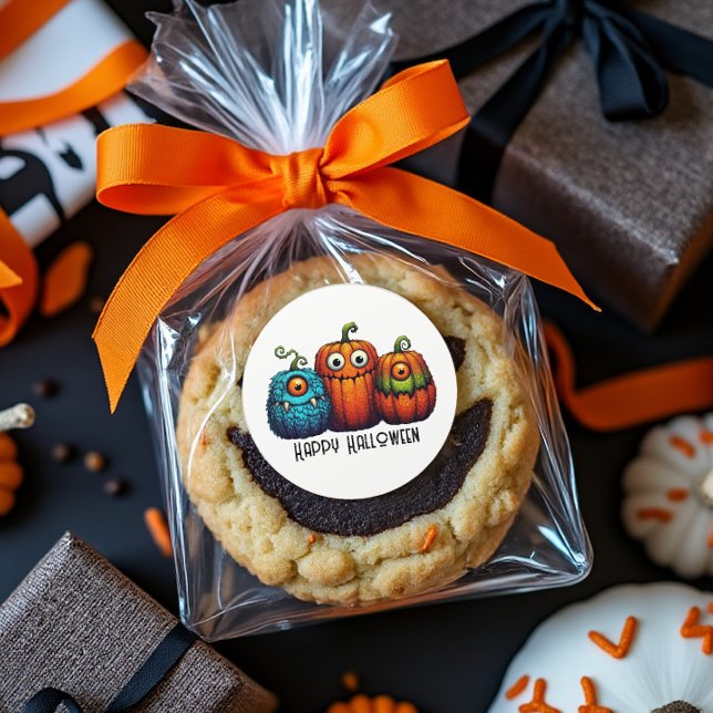 Monster Pumpkins Classic Round Sticker (Yummy!)