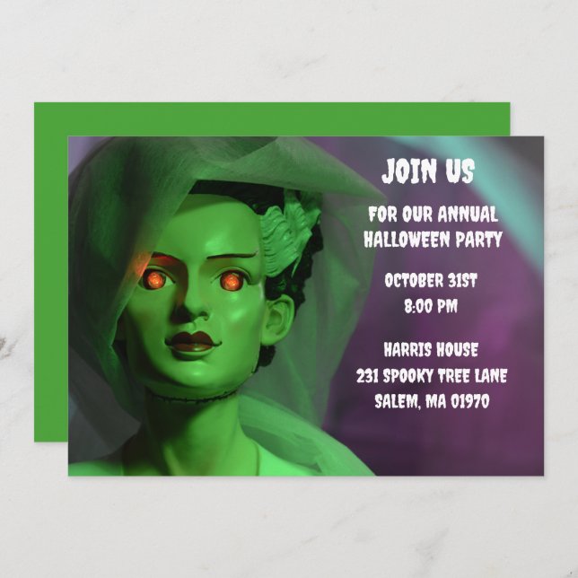 Monster Purple and Green  Bride of Frankenstein  Invitation (Front/Back)