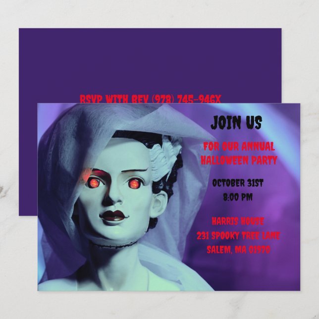 Monster Purple Bride of Frankenstein  Invitation (Front/Back)