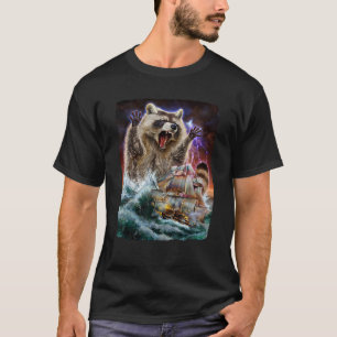 Monster Racoon as Kraken Attack a War Ship at Hig T-Shirt
