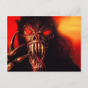 monster red eyes with fangs postcard