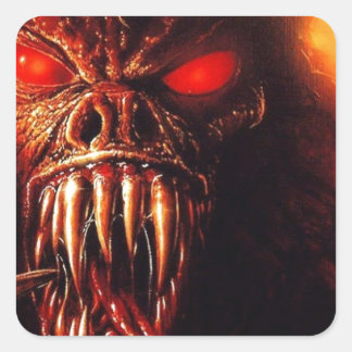 monster red eyes with fangs square sticker