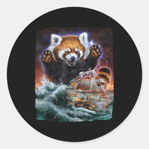 Monster Red Panda As Kraken Attack A War Ship At H Classic Round Sticker