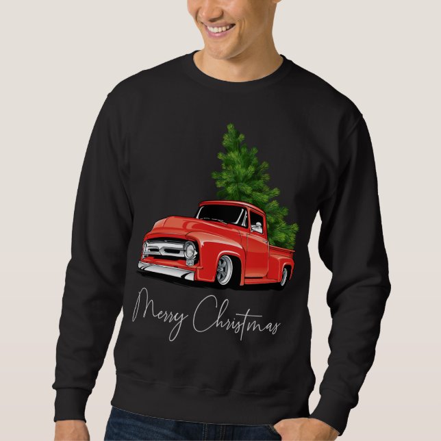 Monster Red Truck Christmas Tree Xmas Sweatshirt (Front)