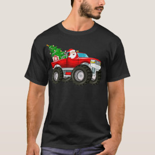 Monster Red Truck With Santa, Christmas Tree, Rein T-Shirt