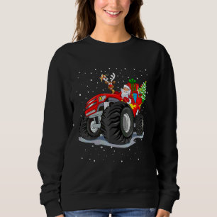 Monster Red Truck With Santa Christmas Tree Reinde Sweatshirt