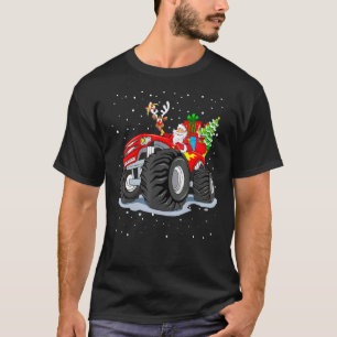 Monster Red Truck With Santa Christmas Tree Reinde T-Shirt