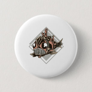 Monster Robotic Fish Gift For Sea Monster Lovers 6 Cm Round Badge
