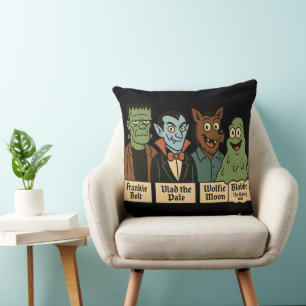 Monster Squad Portrait Cute Halloween Art Cushion
