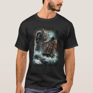 Monster Tabby Cat Ambush Battle Ship T-Shirt