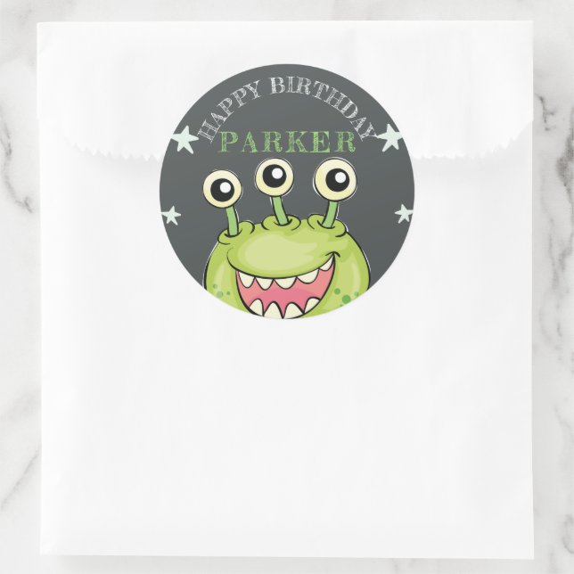 Monster Theme Birthday Party Personalised Classic Round Sticker (Bag)