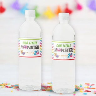 Monster Theme Birthday Party Water Bottle Label