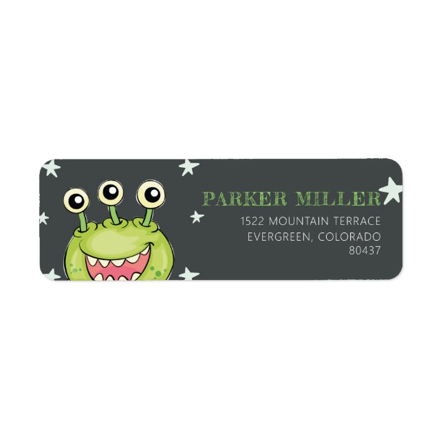 Monster Theme Birthday Return Address Label (Front)